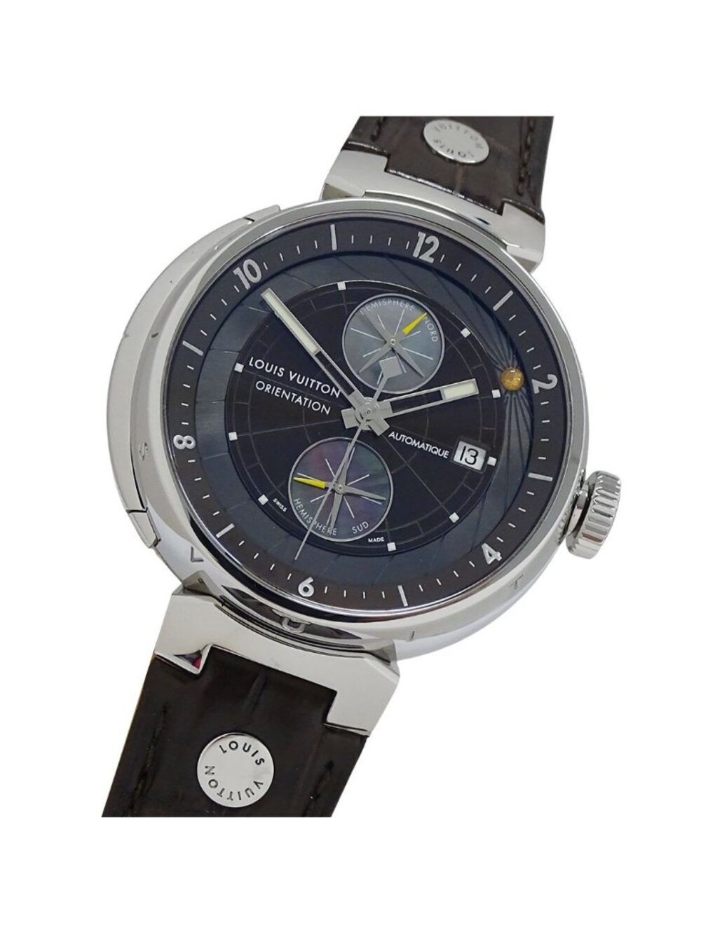 Louis Vuitton Watch Tambour Orientation Date Automatic Stainless Steel Leather